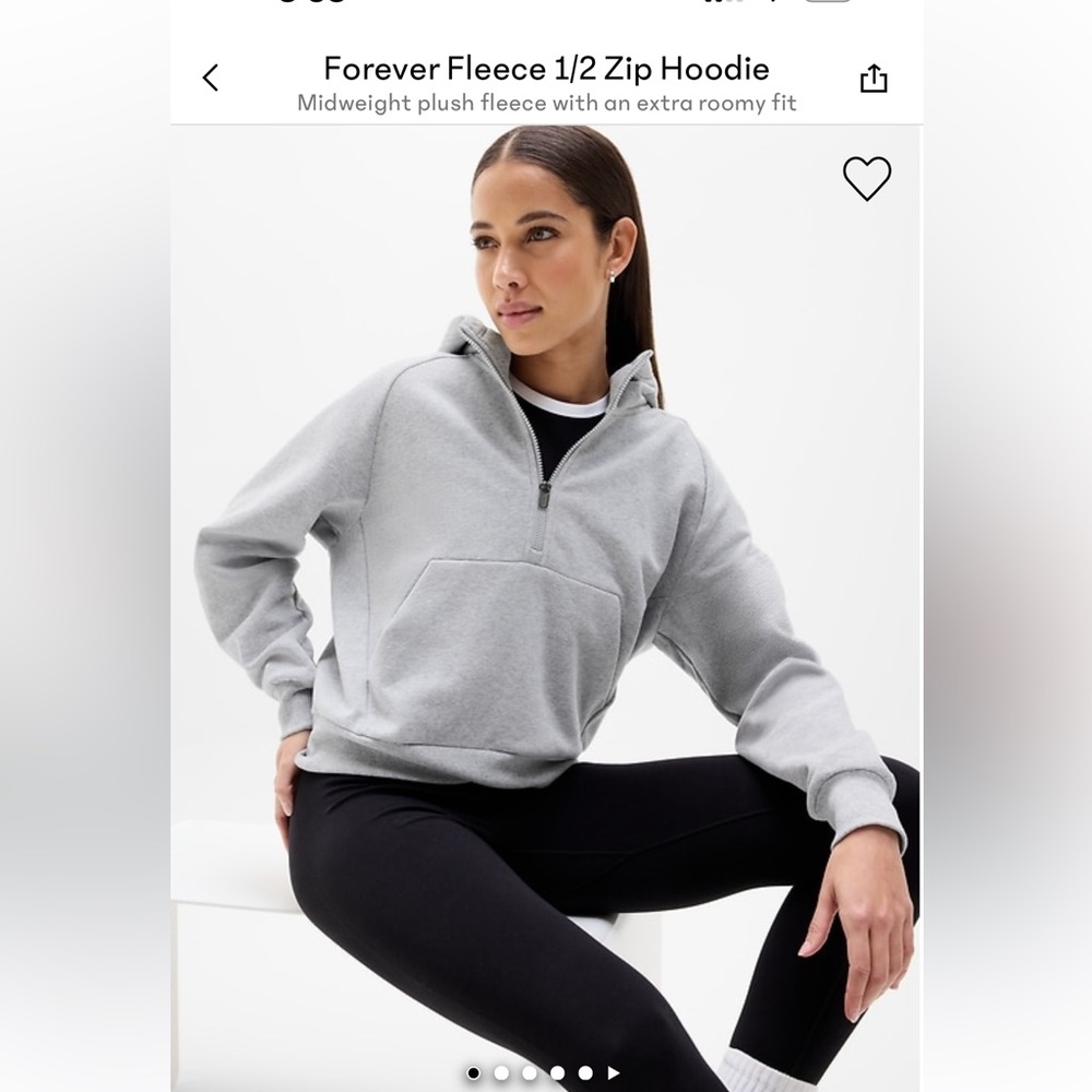 Athleta Light Gray Forever Fleece 1/2 Zip Hoodie